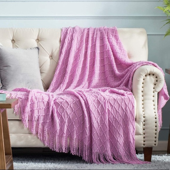 Navy Blue Diamond Bohemian Home Tassel Knit Throw Cozy Fringe Patterned Blanket - Picture 15 of 16